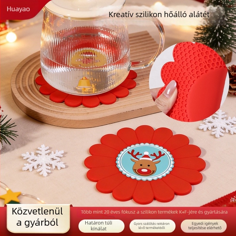 Személyre szabott karácsonyi sorozat szilikon tea- és tálaló alátétek, étkezőasztal hőszigetelő alátétek, edény alátétek