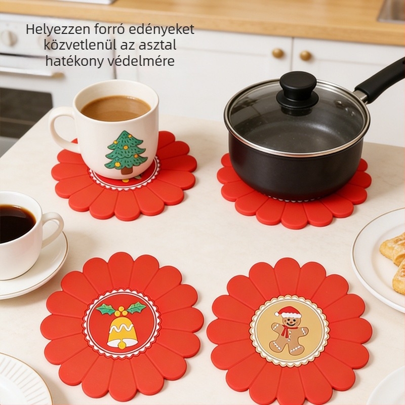 Személyre szabott karácsonyi sorozat szilikon tea- és tálaló alátétek, étkezőasztal hőszigetelő alátétek, edény alátétek