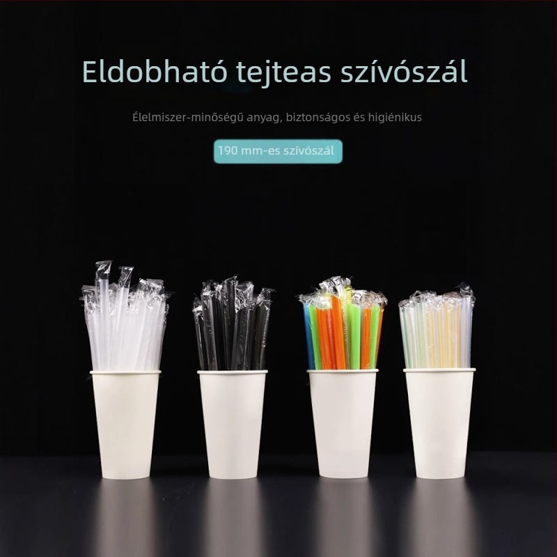 Egyszer használatos, egyedi csomagolású gyümölcslé szívószálak, vékonyak, 15 cm, 19 cm, 21 cm és 23 cm hosszúak, átlátszóak, Bubble Tea italokhoz