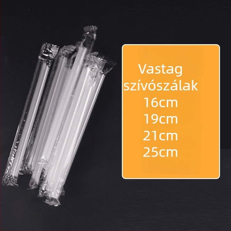 Egyszer használatos, egyedi csomagolású gyümölcslé szívószálak, vékonyak, 15 cm, 19 cm, 21 cm és 23 cm hosszúak, átlátszóak, Bubble Tea italokhoz