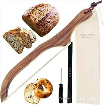 Fából készült barna kenyérvágó kés – kenyér és baguette szeleteléséhez, konyhai eszköz