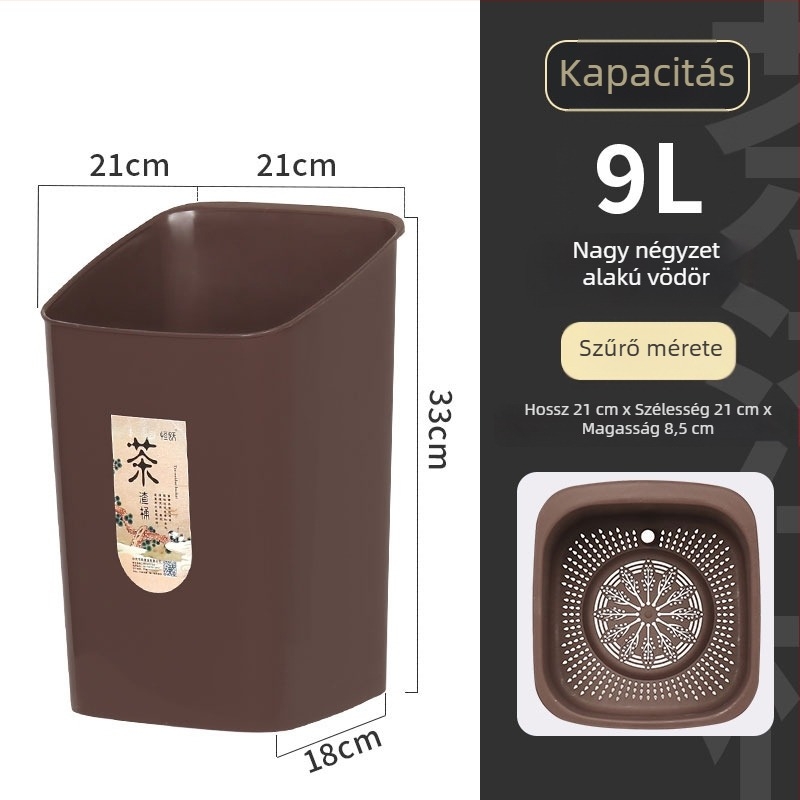 Tea-hulladék szemetes szűrőhálóval, száraz–nedves elkülönítés, kis méretű konyhai szemetes