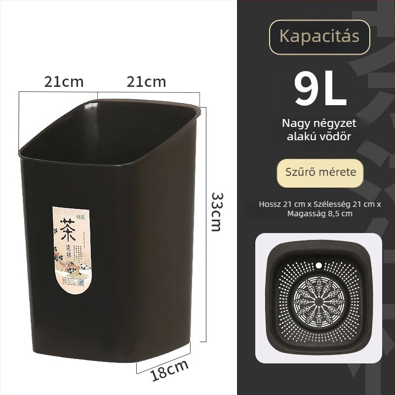 Tea-hulladék szemetes szűrőhálóval, száraz–nedves elkülönítés, kis méretű konyhai szemetes