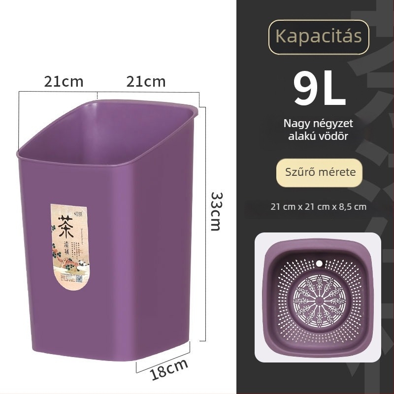Tea-hulladék szemetes szűrőhálóval, száraz–nedves elkülönítés, kis méretű konyhai szemetes