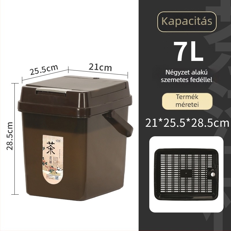 Tea-hulladék szemetes szűrőhálóval, száraz–nedves elkülönítés, kis méretű konyhai szemetes