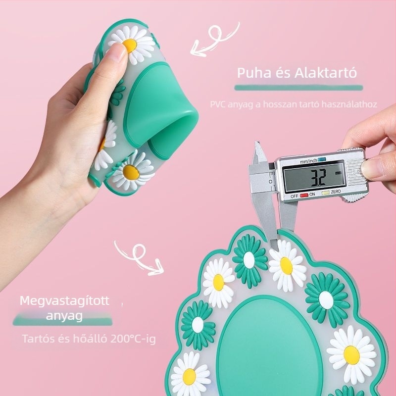 Kör alakú hőálló alátét virágos mintával, csúszásmentes, ellenálló magas hőmérsékletű; étkezőasztalhoz, tányérokhoz, poharakhoz és edényekhez; PVC, extra vastag