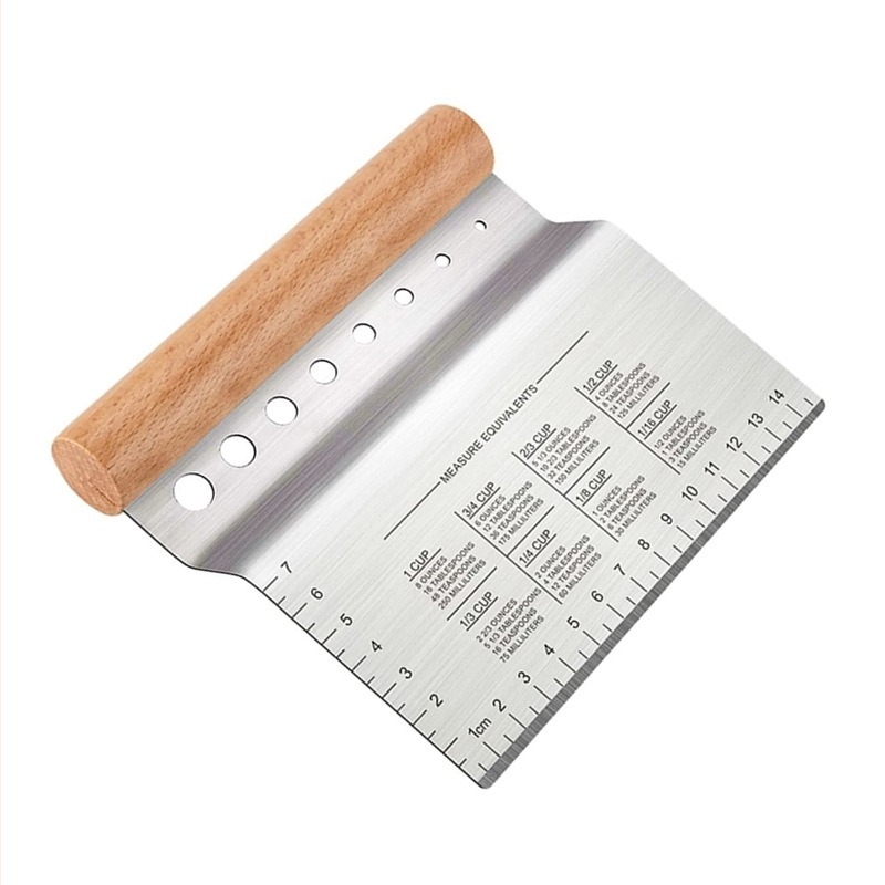 Ívelt rozsdamentes acél tészta- és lisztvágó, skálás mérő, vaníliasz peeling eszköz, sütéshez