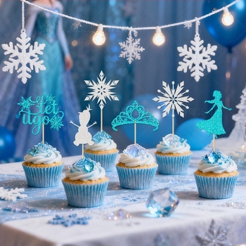 Frozen tortadísz címkék: hercegnő korona, kastély és hópelyhek – téli és karácsonyi bulikhoz