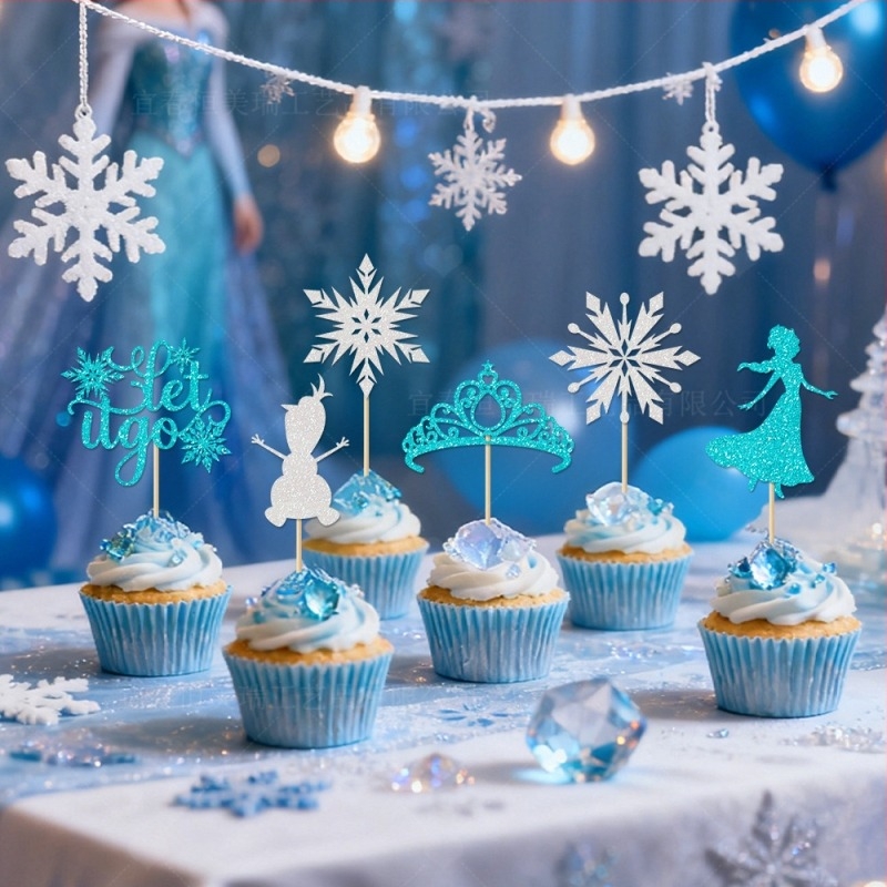 Frozen tortadísz címkék: hercegnő korona, kastély és hópelyhek – téli és karácsonyi bulikhoz