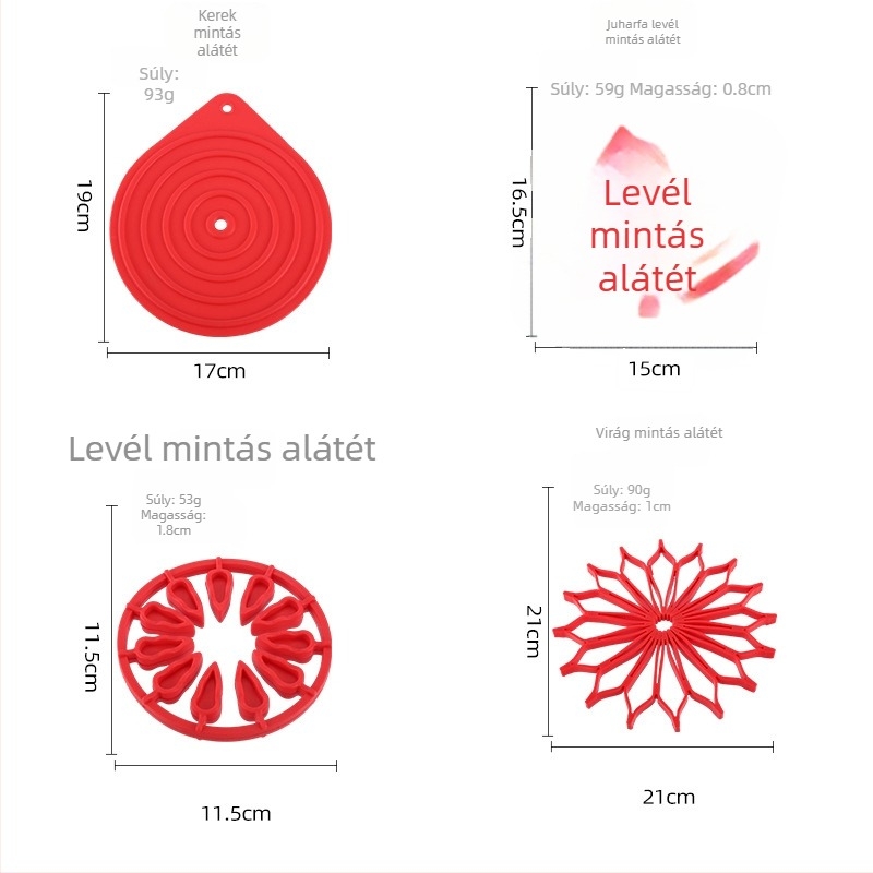 4 darabos szilikon asztali alátét készlet, hőszigetelő edényalátétek, konyhai kör mintázatú