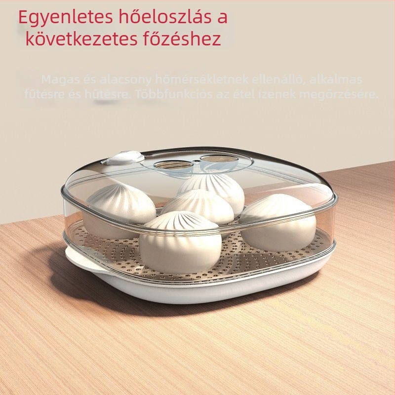 Átlátszó mikrosütő pároló doboz fedővel, párolt zsemle felmelegítésére, többfunkciós otthoni használatra