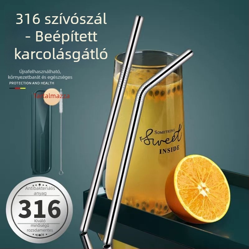 316 rozsdamentes acél szívószálak, élelmiszer-minőségűek, pearl milk tea-hez, nagy átmérő, karcolásálló, otthoni használatra