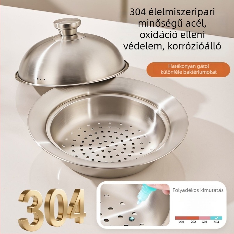 304 rozsdamentes acélból készült UFO-formájú párolólemez fedővel, sokoldalú pároló rács, pároló tálca és gőzölő, belső átmérő 20–26 cm