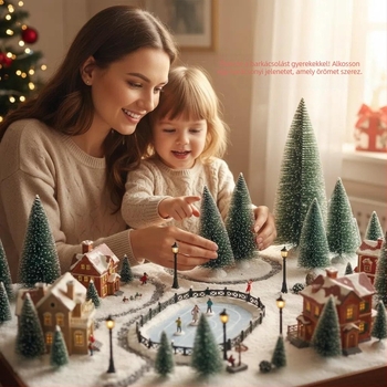 Mini karácsonyfa, 21 darabos készlet fenyőtűkkel és hófedett tobozokkal, asztali díszek