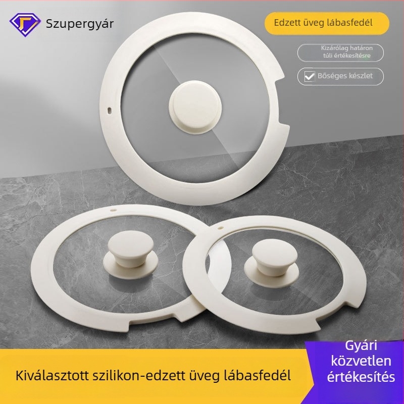 Élelmiszer-minőségű szilikon fedő edényekhez, edzett üveggel, hőálló, tömítő, levehető fogantyúval, a serpenyőhöz és tejfőző edényhez