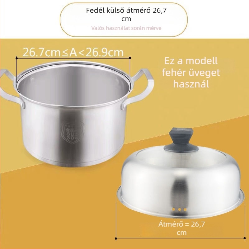 304 rozsdamentes acél fazékfedő, vastagított párolófedő, kör alakú univerzális fedő karbantartott üveggel