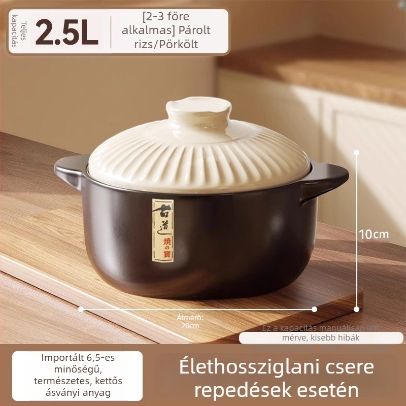 Kerámiás kaserola otthoni használatra, magas hőmérséklet-ellenálló, repedésmentes, gáztűzhelyhez alkalmas, kerámia leveses edény