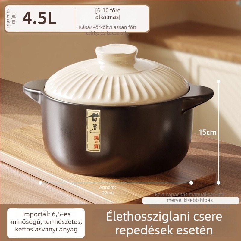 Kerámiás kaserola otthoni használatra, magas hőmérséklet-ellenálló, repedésmentes, gáztűzhelyhez alkalmas, kerámia leveses edény