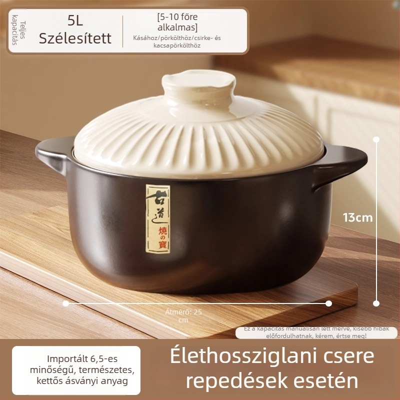 Kerámiás kaserola otthoni használatra, magas hőmérséklet-ellenálló, repedésmentes, gáztűzhelyhez alkalmas, kerámia leveses edény