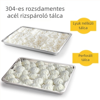 304 rozsdamentes acél, vastagított pároló tálca lyukakkal — nagy négyszög alakú pároló tál rizshez