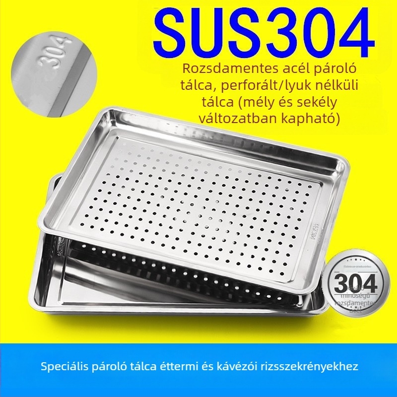 304 rozsdamentes acél, vastagított pároló tálca lyukakkal — nagy négyszög alakú pároló tál rizshez