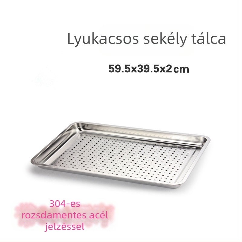 304 rozsdamentes acél, vastagított pároló tálca lyukakkal — nagy négyszög alakú pároló tál rizshez