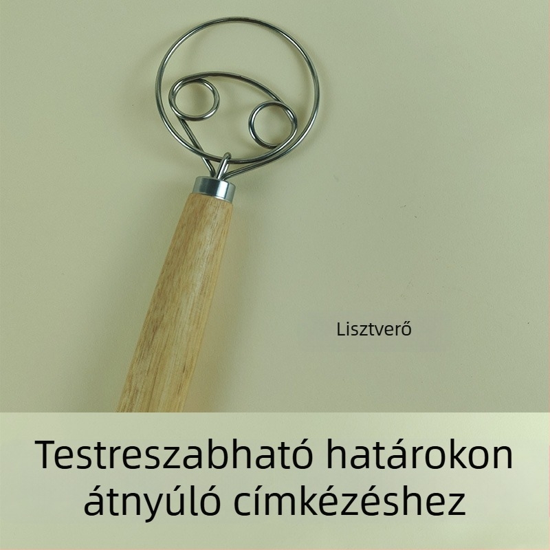Rozsdamentes acél tojásverő, liszt szitó, tésztakeverő, tölgyfa salátaszerszám, kézi konyhai sütőeszközök