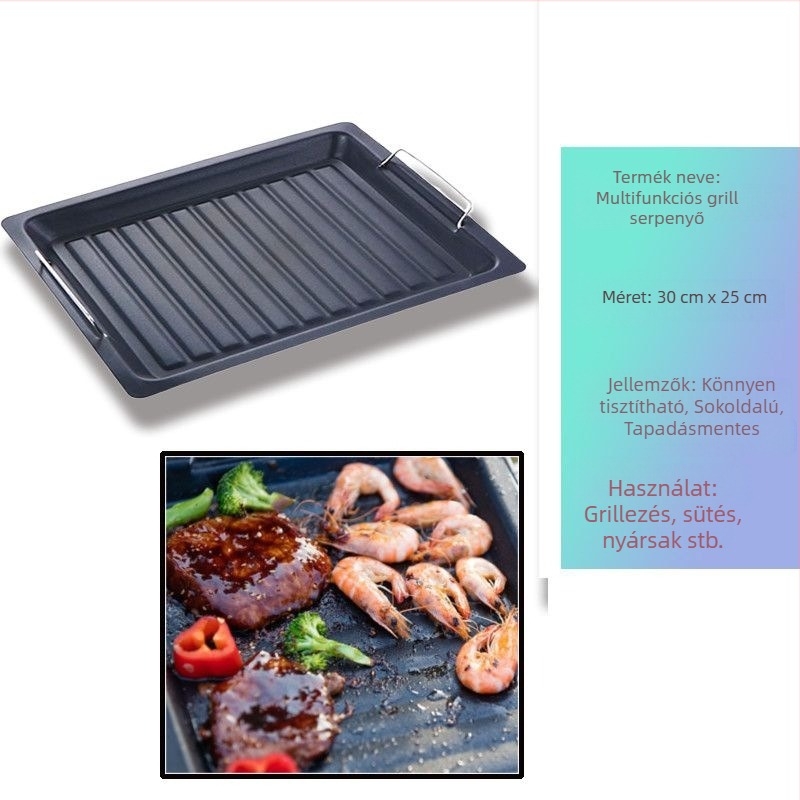 Családi kültéri grill tálca, vastag, nagy serpenyő-grill zománcos bevonattal, faszenes grillezéshez, tapadásmentes