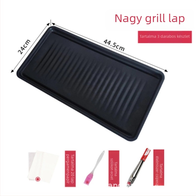 Családi kültéri grill tálca, vastag, nagy serpenyő-grill zománcos bevonattal, faszenes grillezéshez, tapadásmentes