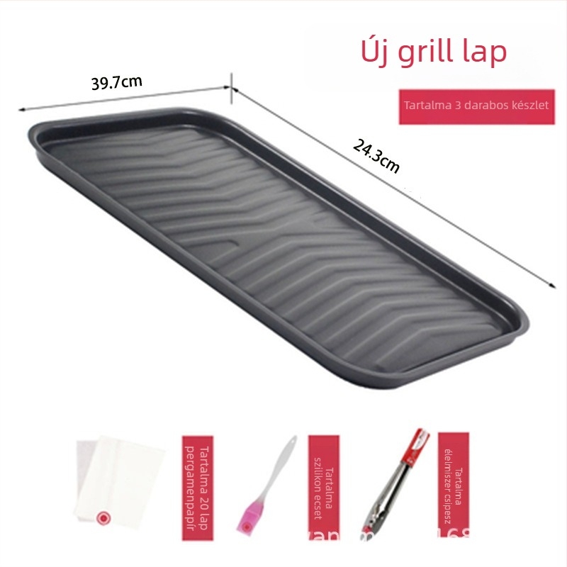 Családi kültéri grill tálca, vastag, nagy serpenyő-grill zománcos bevonattal, faszenes grillezéshez, tapadásmentes