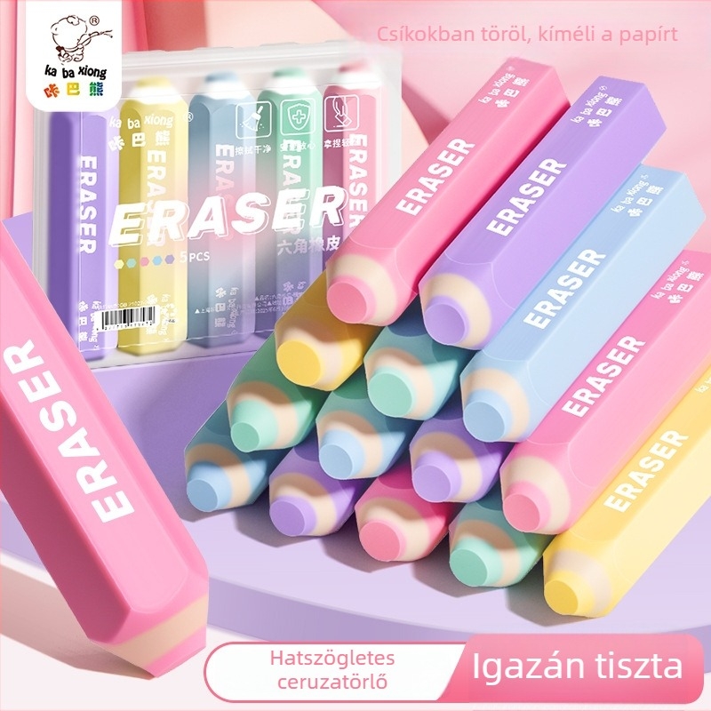 Kaba Bear hatszögletes radír iskolásoknak, kreatív, kiváló minőségű ceruza radír, morzsamentes, tiszta