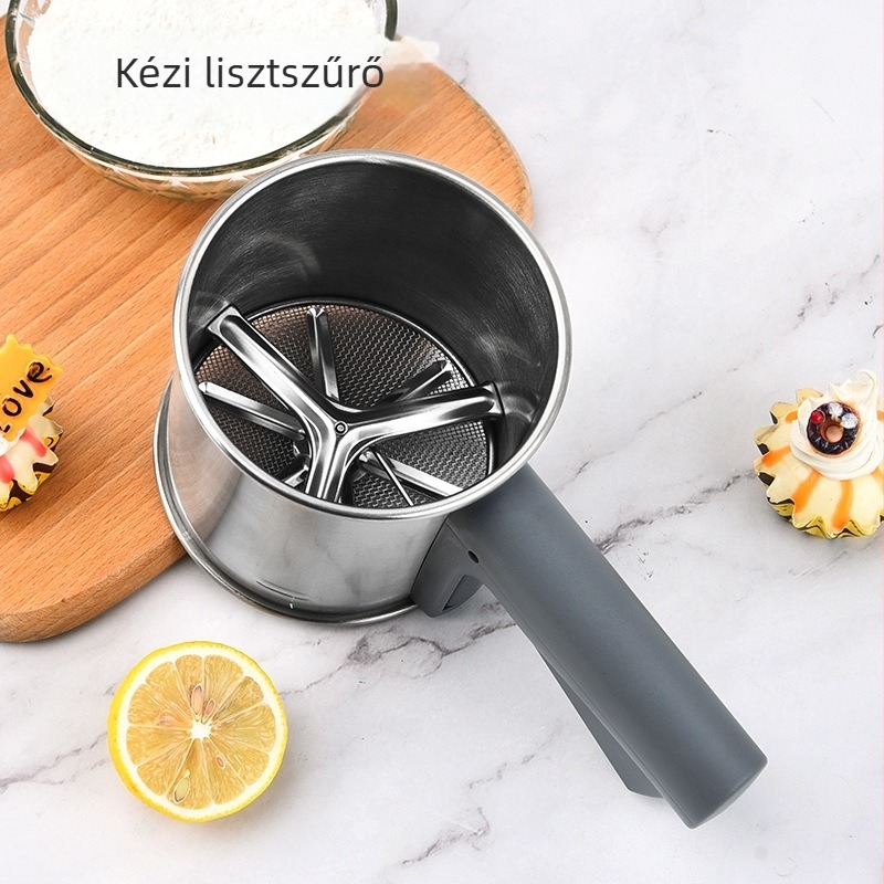 Kézi lisztszűrő rozsdamentes acél hálóval, félautomata mérőedény a sütéshez