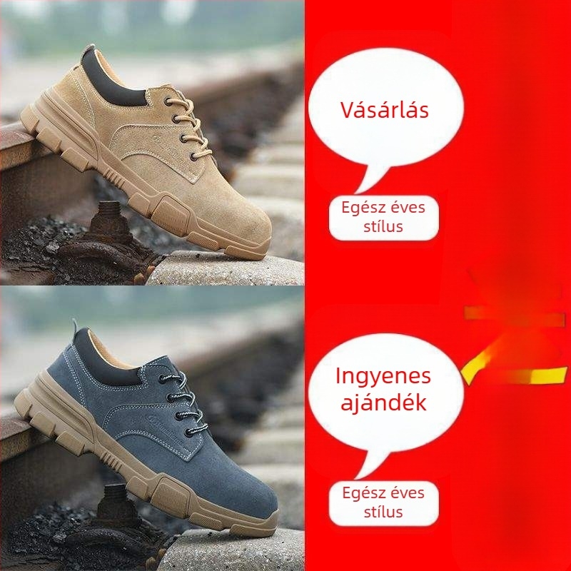 Férfi könnyű, lélegző acélorrú munkacipő, ütésálló és átszúrás elleni védelem, kopásálló, hegesztőknek, nyári építkezésekhez
