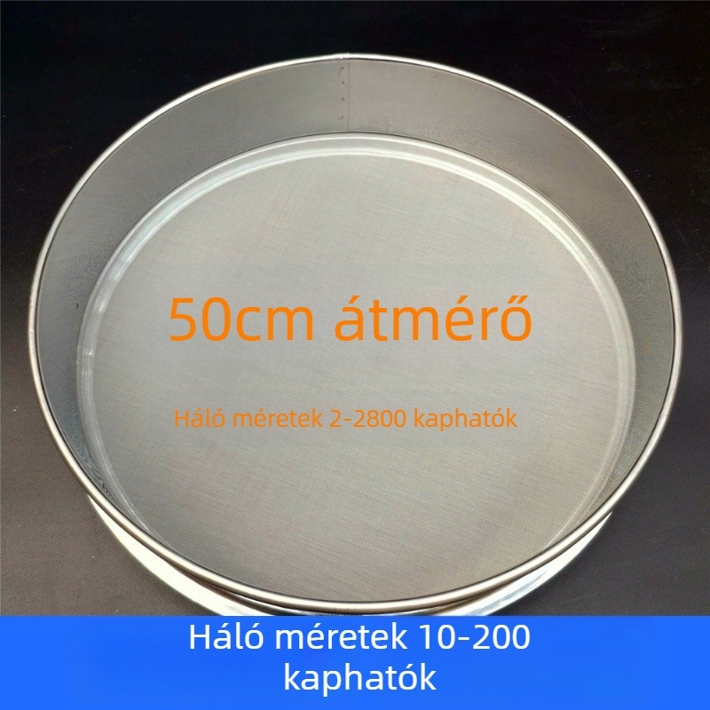 50 cm rozsdamentes acélból készült standard mintavételi szita finom porhoz, ipari szűrőháló 80/100/200 szem
