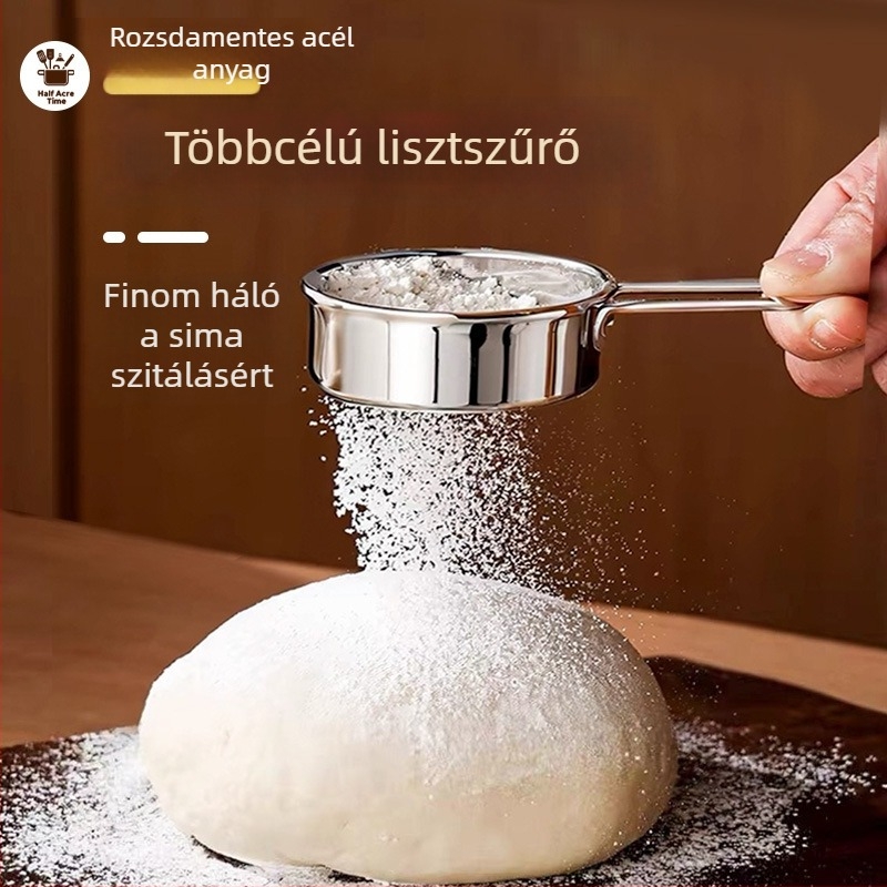 304 rozsdamentes acél liszt-szita, 40-es hálóval, kézi, mini méretű szita otthoni sütéshez, glazúrhoz és matcha por szitálásához