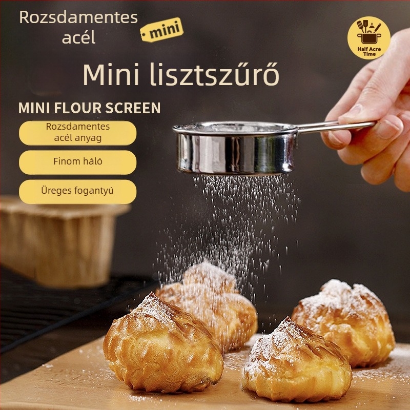 304 rozsdamentes acél liszt-szita, 40-es hálóval, kézi, mini méretű szita otthoni sütéshez, glazúrhoz és matcha por szitálásához