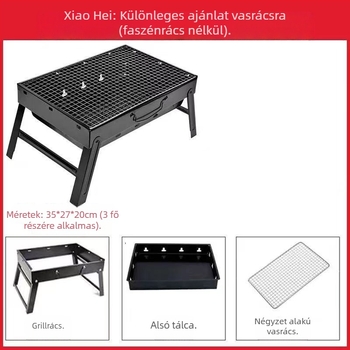 Összecsukható faszenes grillsütő, hordozható kültéri BBQ készlettel, megerősített eszközökkel 3–6 fő részére