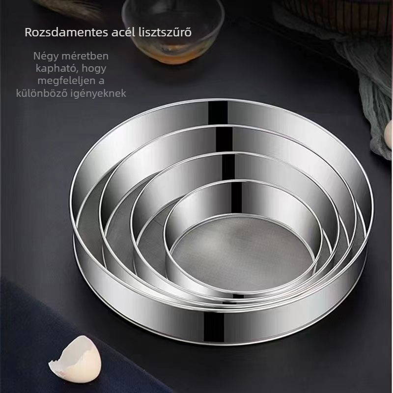 304 rozsdamentes acél lisztszita, 40/60 szem, konyhai sütőeszköz