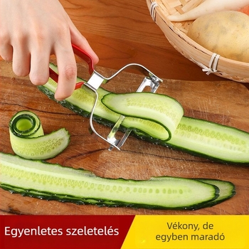 Rozsdamentes acélból készült többfunkciós hámozó és szeletelő zöldségekhez és gyümölcsökhöz — uborka és retek szeletelésére