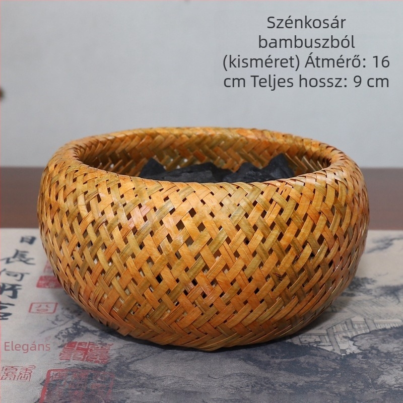 Teázáshoz való bronz evőpálcák, széntartó csipesz, bambusz széntálca – készlet
