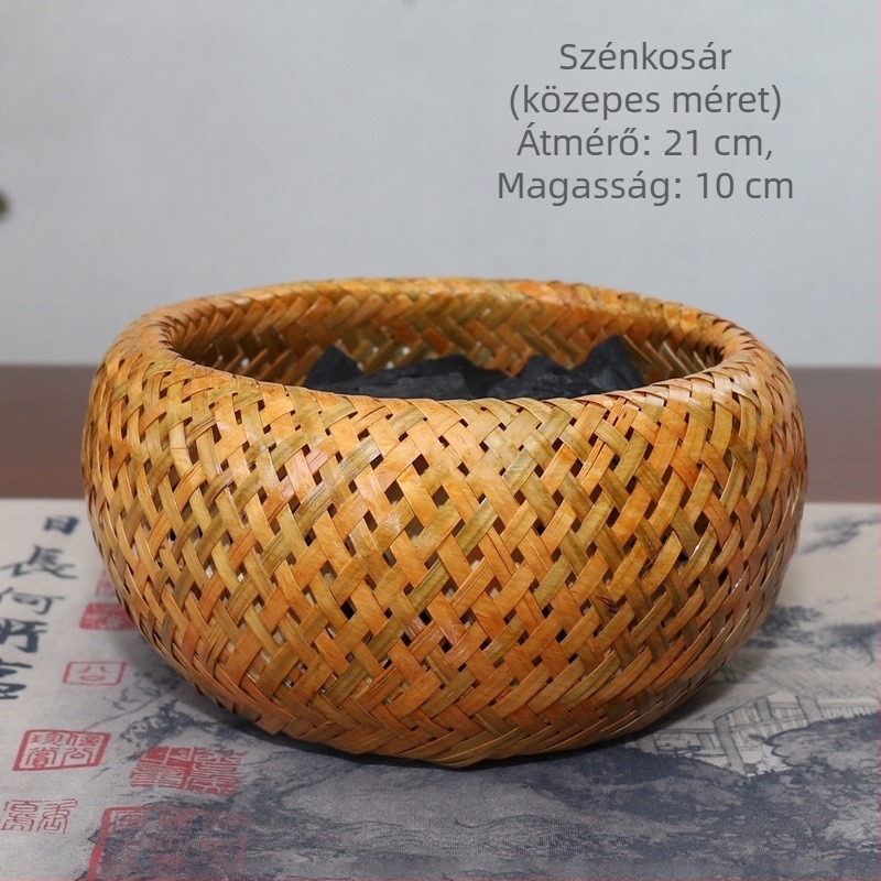 Teázáshoz való bronz evőpálcák, széntartó csipesz, bambusz széntálca – készlet