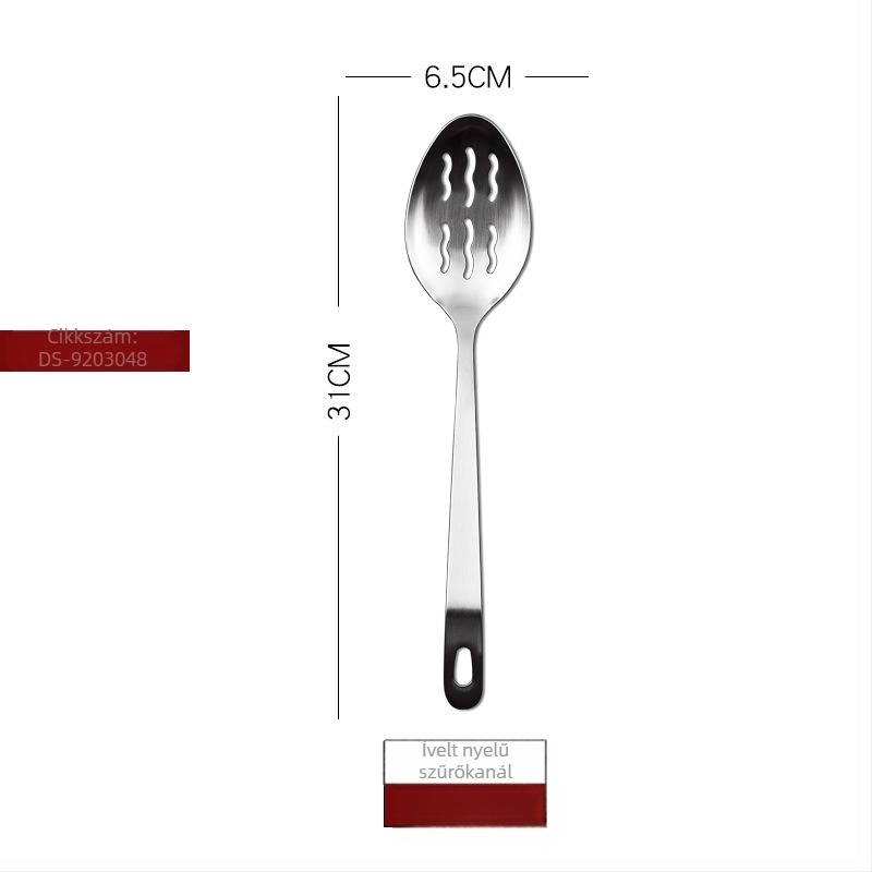 Rozsdamentes acél konyhai eszközök készlet: spatulák, serpenyőlapát, fazéklapát, húsvillák és rizslapát