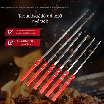 Rozsdamentes acél grillnyárs fából készült fogantyúval, nagy nyárs bárányhoz és húsokhoz