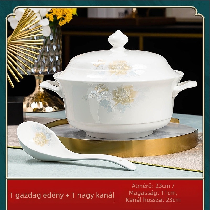 Jingdezhen porcelán étkészlet: rizs tálak és nagy kínai stílusú levesestálak, csontporcelán étkészlet, minimalistikus otthoni használatra