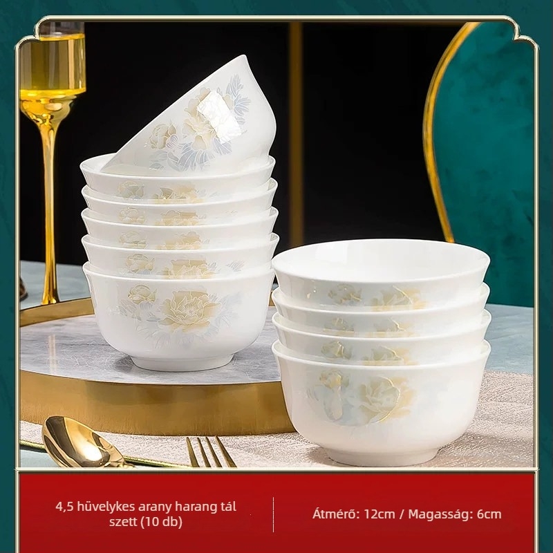 Jingdezhen porcelán étkészlet: rizs tálak és nagy kínai stílusú levesestálak, csontporcelán étkészlet, minimalistikus otthoni használatra