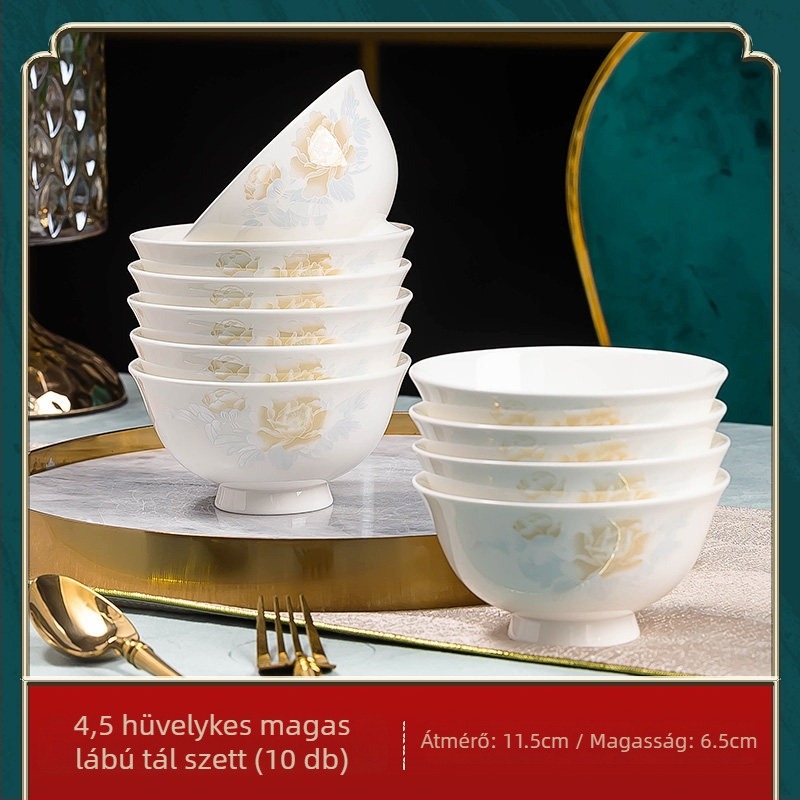 Jingdezhen porcelán étkészlet: rizs tálak és nagy kínai stílusú levesestálak, csontporcelán étkészlet, minimalistikus otthoni használatra