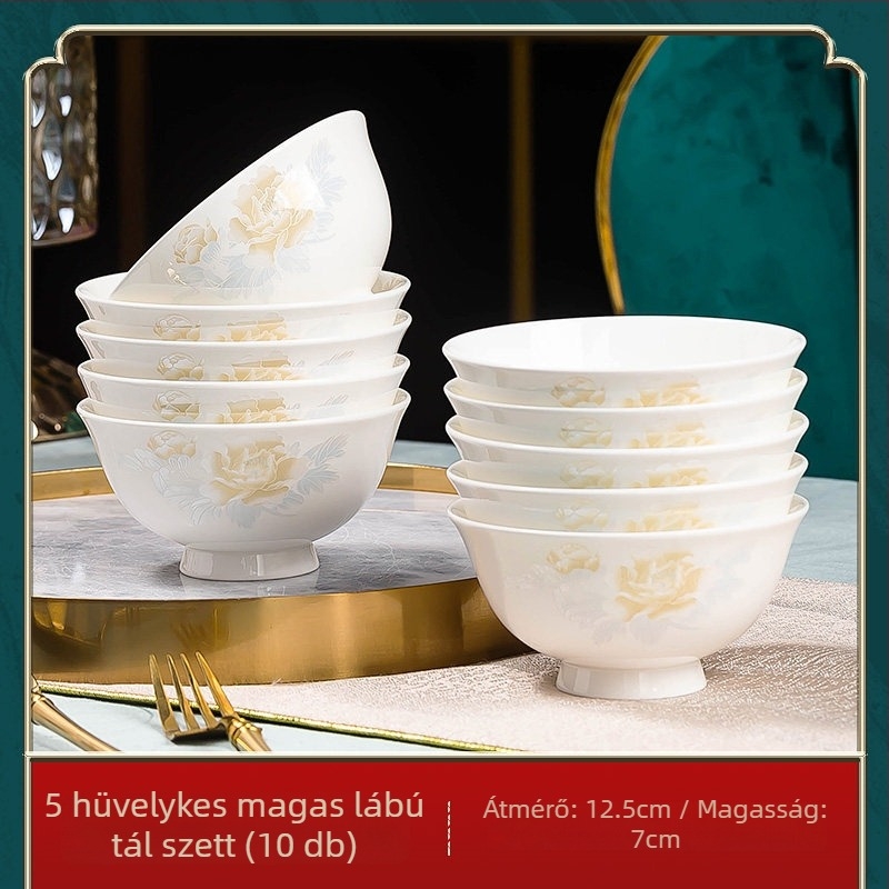 Jingdezhen porcelán étkészlet: rizs tálak és nagy kínai stílusú levesestálak, csontporcelán étkészlet, minimalistikus otthoni használatra