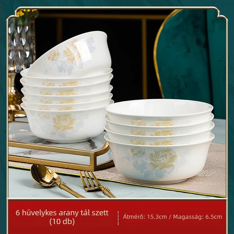 Jingdezhen porcelán étkészlet: rizs tálak és nagy kínai stílusú levesestálak, csontporcelán étkészlet, minimalistikus otthoni használatra