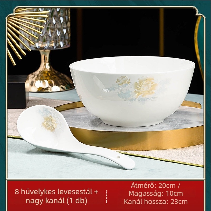 Jingdezhen porcelán étkészlet: rizs tálak és nagy kínai stílusú levesestálak, csontporcelán étkészlet, minimalistikus otthoni használatra