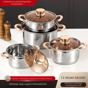 12 darabos rozsdamentes acél edénykészlet üveges fedőkkel, modell Cycs23412, 201 rozsdamentes acél, nyugati stílus